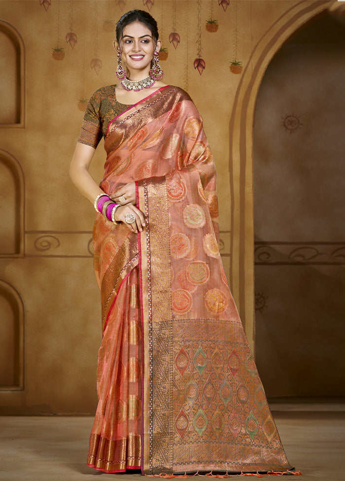 Pink Organza Saree With Blouse Piece