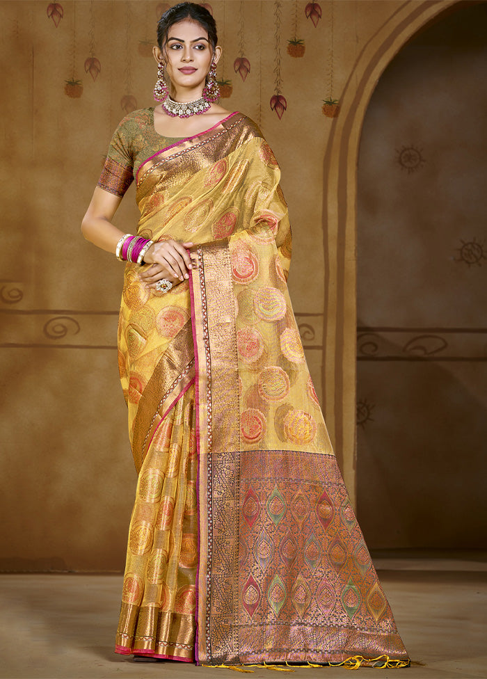 Yellow Organza Saree With Blouse Piece