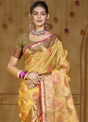 Yellow Organza Saree With Blouse Piece