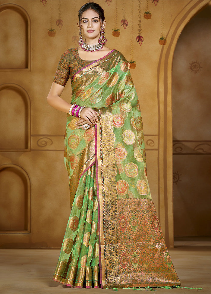 Green Organza Saree With Blouse Piece