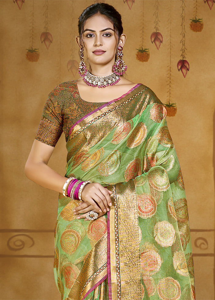 Green Organza Saree With Blouse Piece