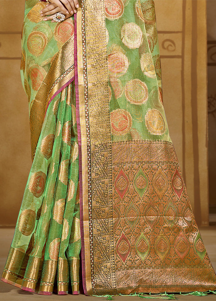 Green Organza Saree With Blouse Piece