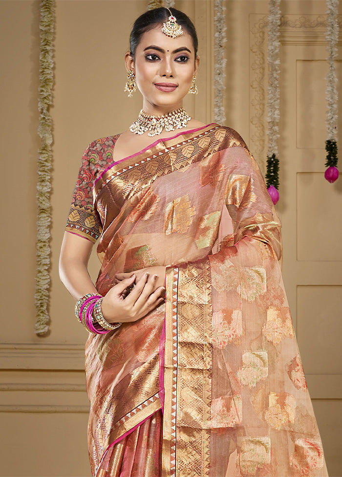 Peach Organza Saree With Blouse Piece