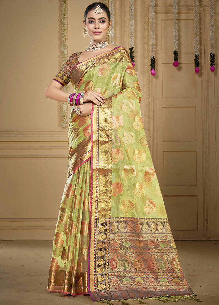 Light Green Organza Saree With Blouse Piece