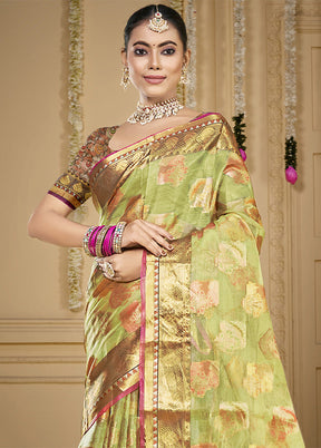 Light Green Organza Saree With Blouse Piece