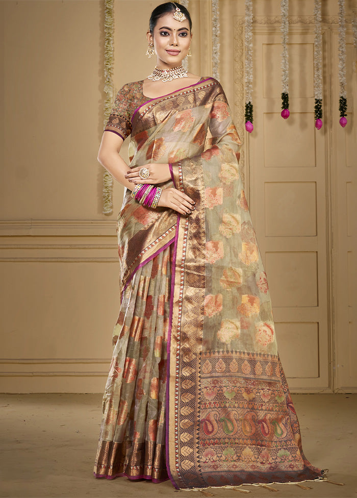 Grey Organza Saree With Blouse Piece