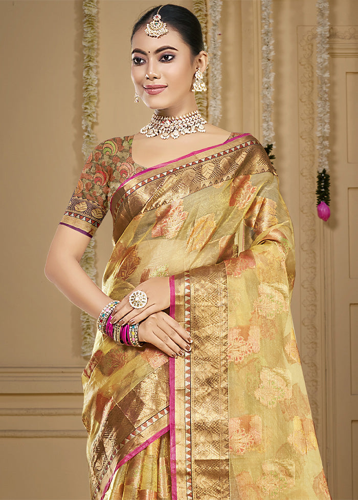 Beige Organza Saree With Blouse Piece