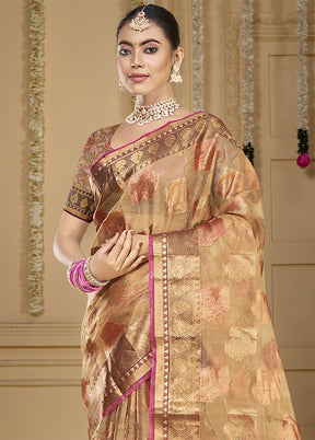 Brown Organza Saree With Blouse Piece