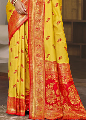 Yellow Dupion Silk Saree With Blouse Piece