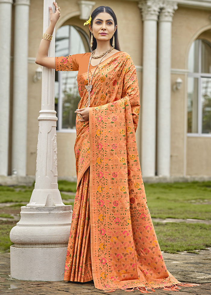 Orange Dupion Silk Saree With Blouse Piece