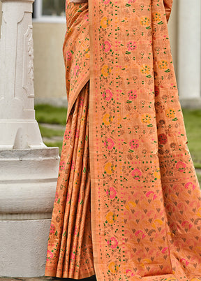 Orange Dupion Silk Saree With Blouse Piece