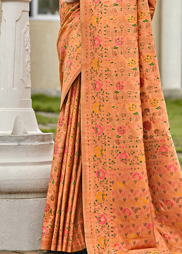 Orange Dupion Silk Saree With Blouse Piece