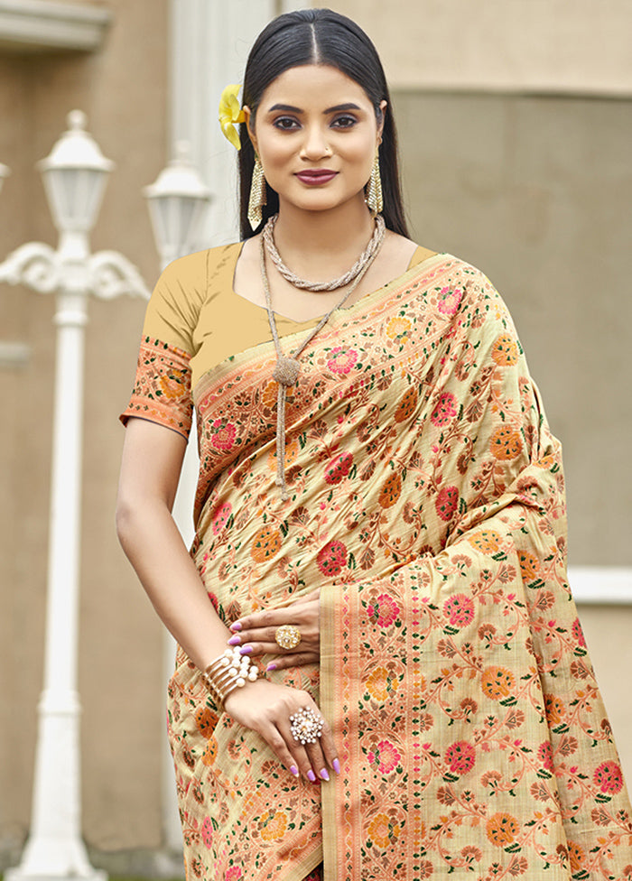 Beige Dupion Silk Saree With Blouse Piece