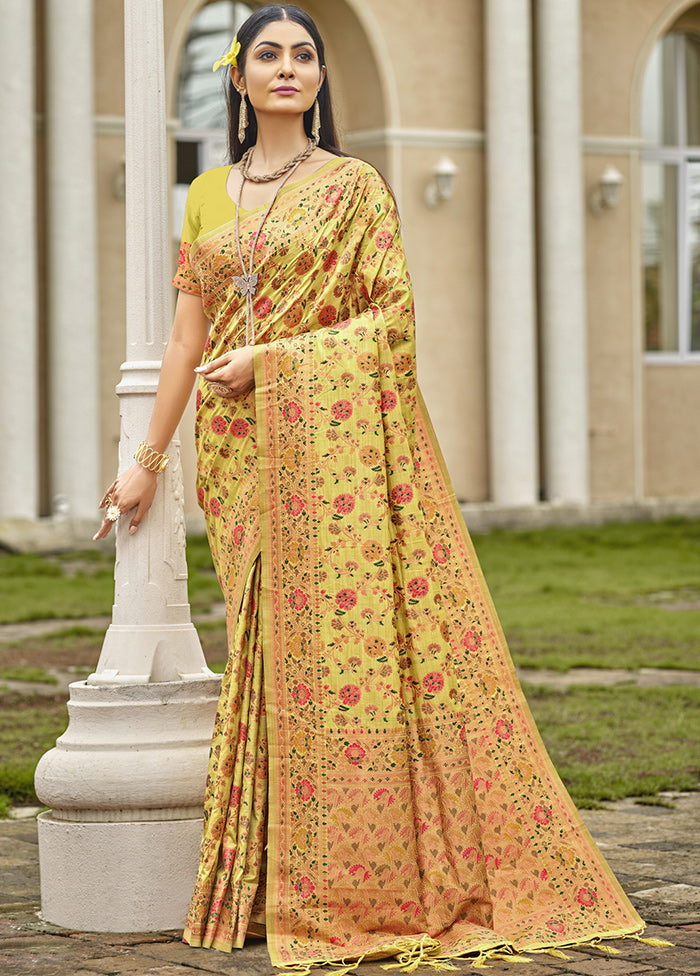 Yellow Dupion Silk Saree With Blouse Piece