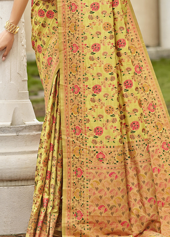 Yellow Dupion Silk Saree With Blouse Piece