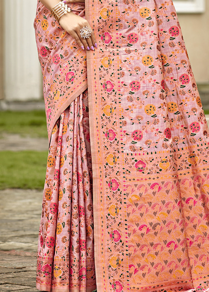 Pink Dupion Silk Saree With Blouse Piece