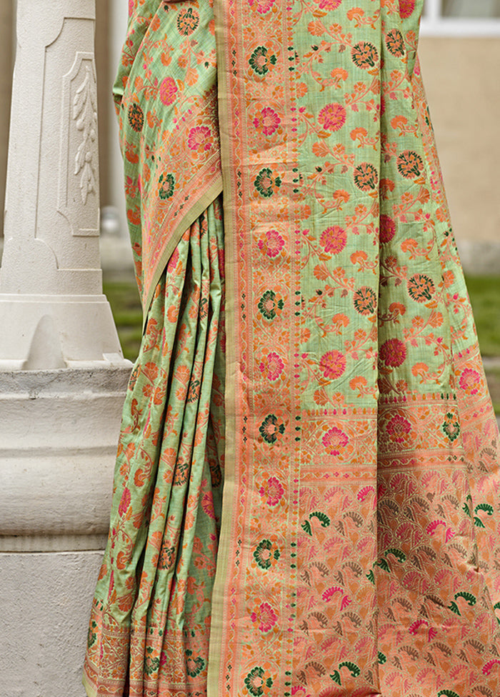 Light Green Dupion Silk Saree With Blouse Piece