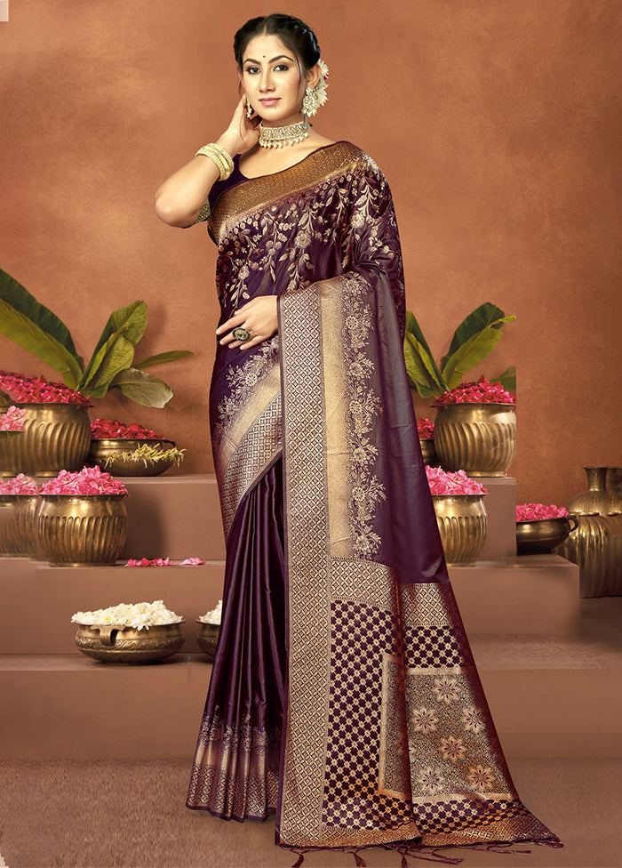 Purple Satin Silk Saree With Blouse Piece