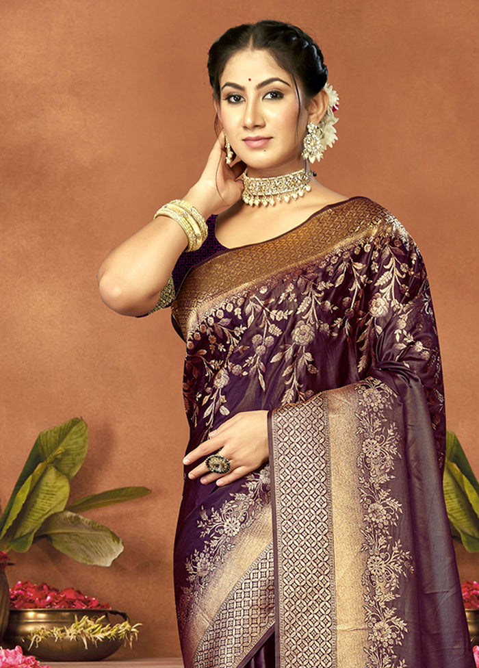 Purple Satin Silk Saree With Blouse Piece