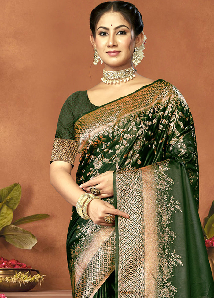 Green Satin Silk Saree With Blouse Piece