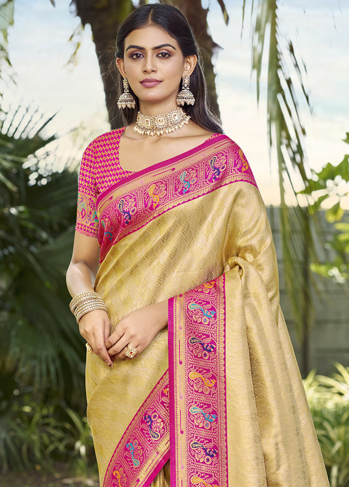 Yellow Spun Silk Saree With Blouse Piece