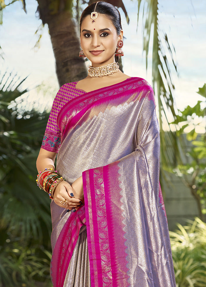 Purple Spun Silk Saree With Blouse Piece