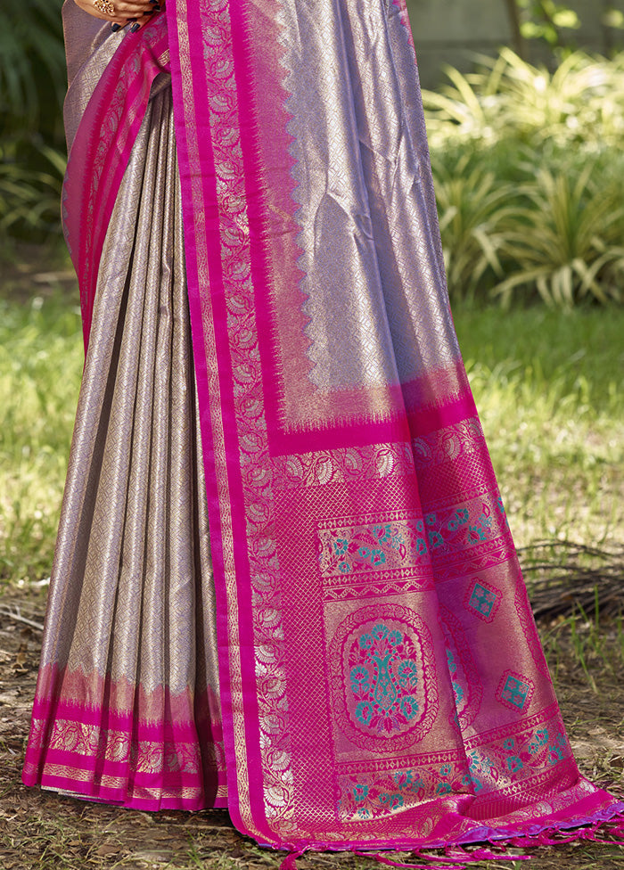 Purple Spun Silk Saree With Blouse Piece