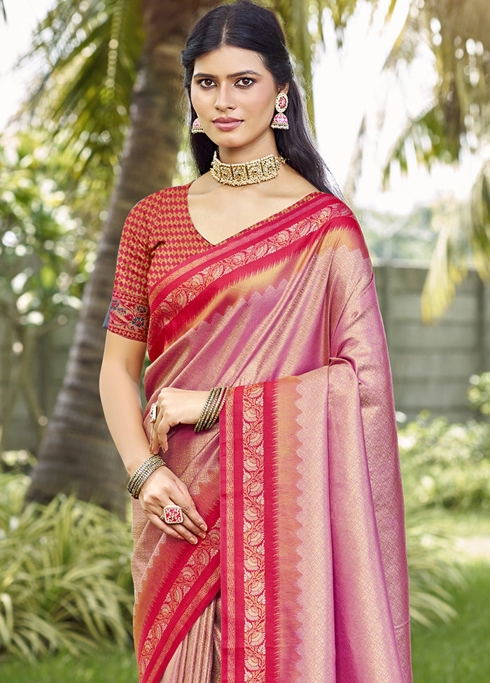 Pink Spun Silk Saree With Blouse Piece