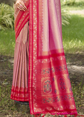 Pink Spun Silk Saree With Blouse Piece