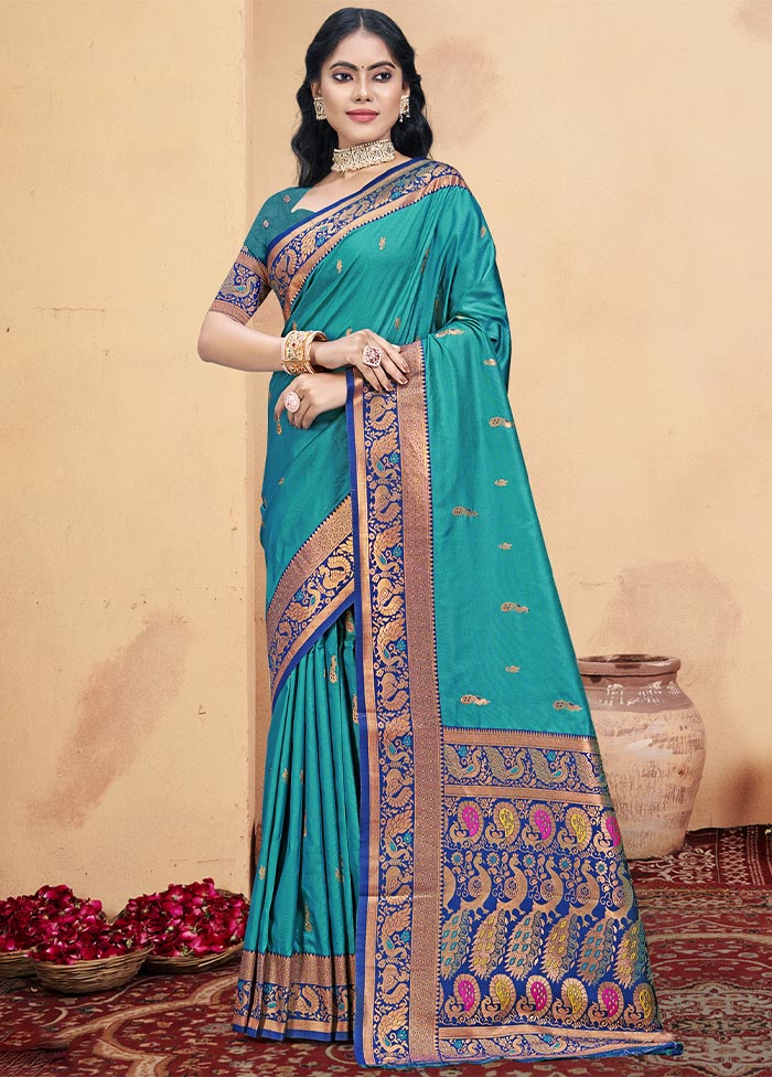 Sky Blue Dupion Silk Saree With Blouse Piece