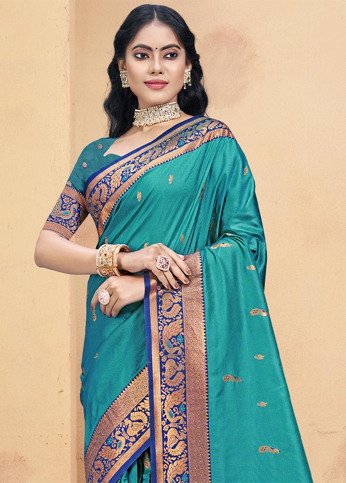 Sky Blue Dupion Silk Saree With Blouse Piece