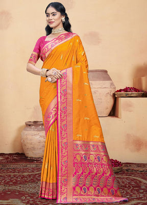 Mustard Dupion Silk Saree With Blouse Piece