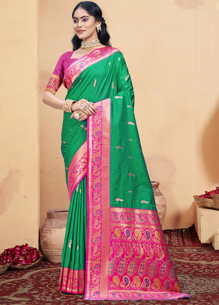 Teal Green Dupion Silk Saree With Blouse Piece