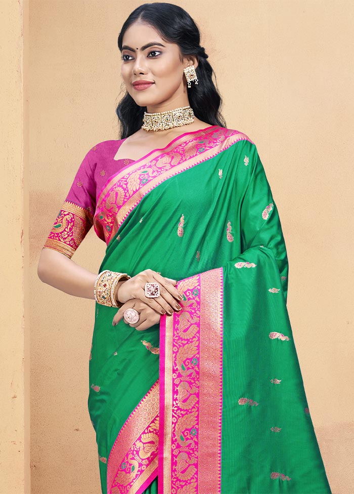 Teal Green Dupion Silk Saree With Blouse Piece