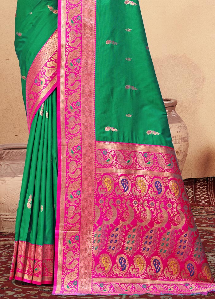 Teal Green Dupion Silk Saree With Blouse Piece