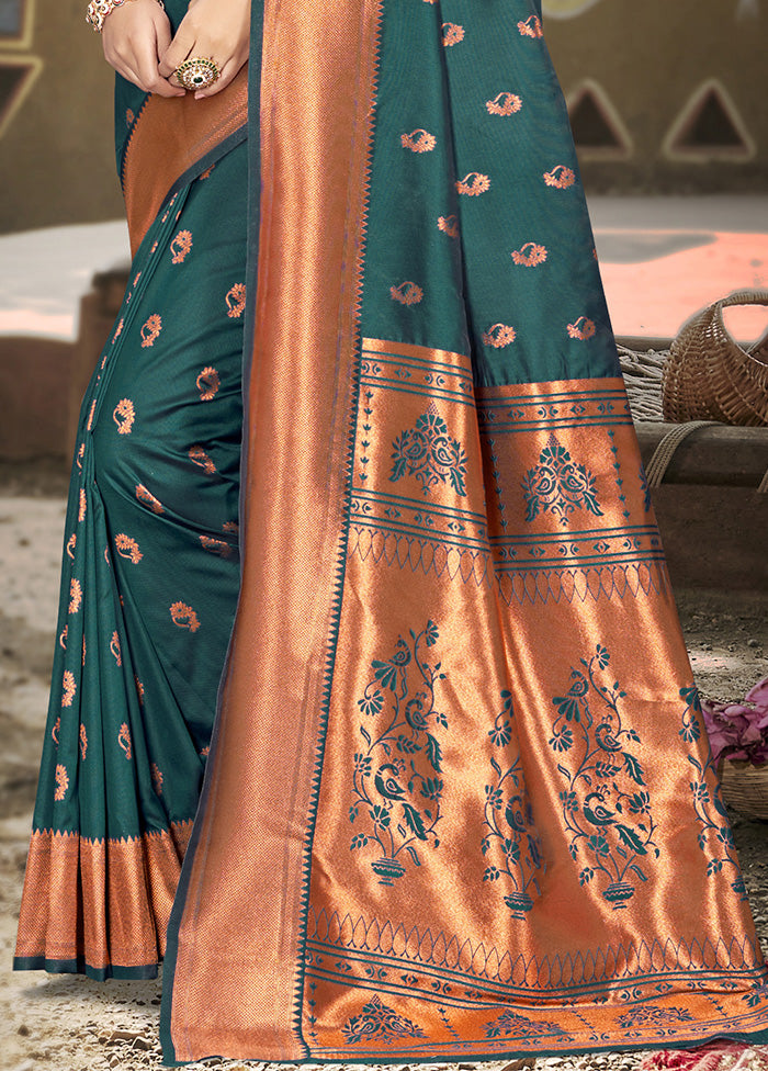 Navy Blue Spun Silk Saree With Blouse Piece