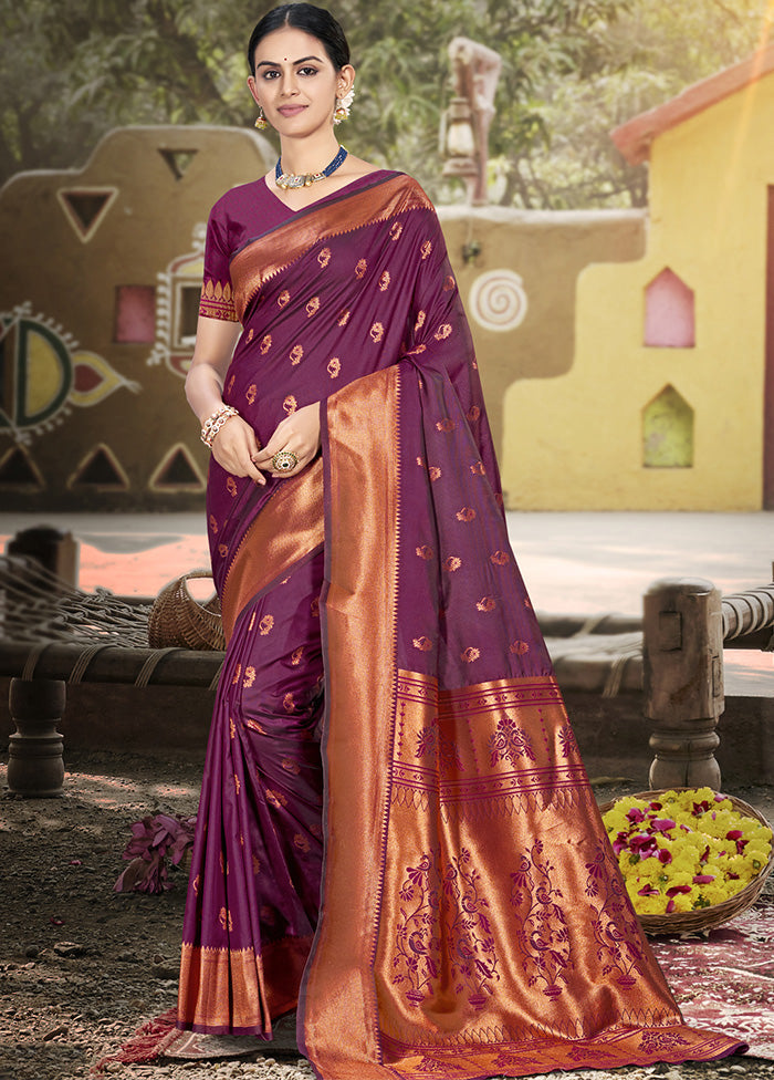 Purple Spun Silk Saree With Blouse Piece