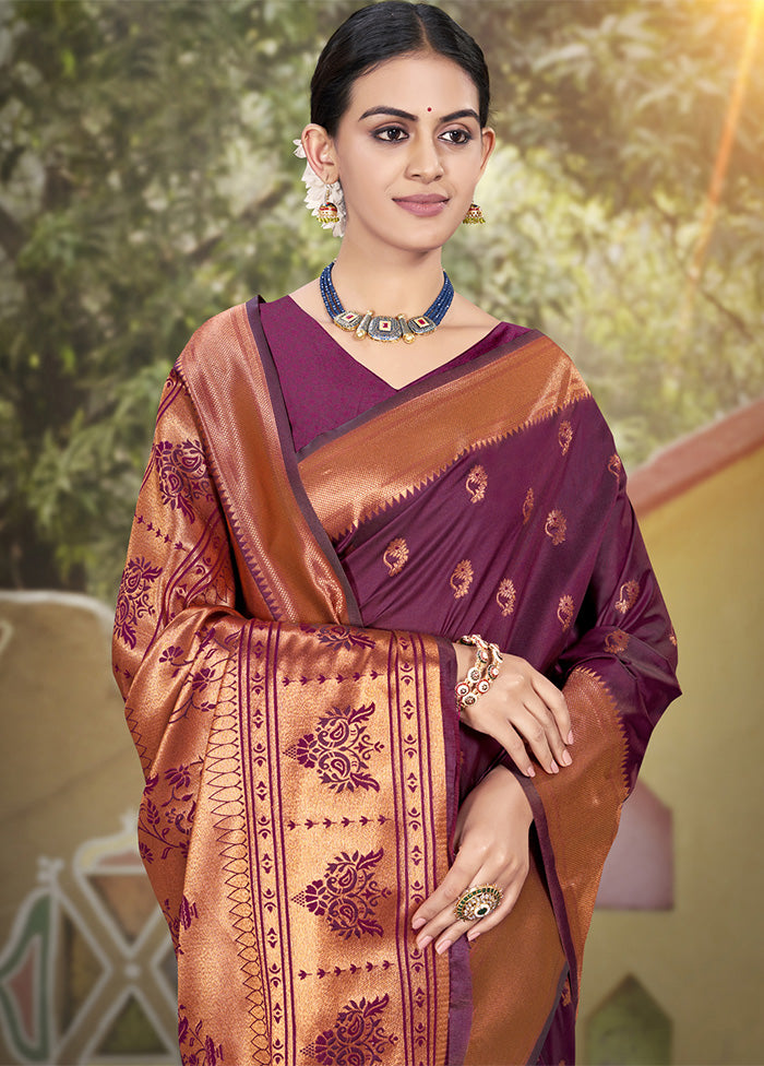 Purple Spun Silk Saree With Blouse Piece