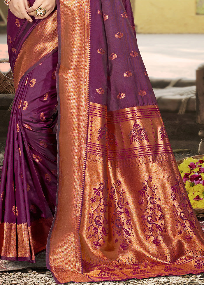 Purple Spun Silk Saree With Blouse Piece