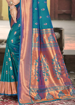 Blue Spun Silk Saree With Blouse Piece