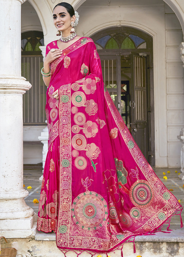 Pink Spun Silk Saree With Blouse Piece