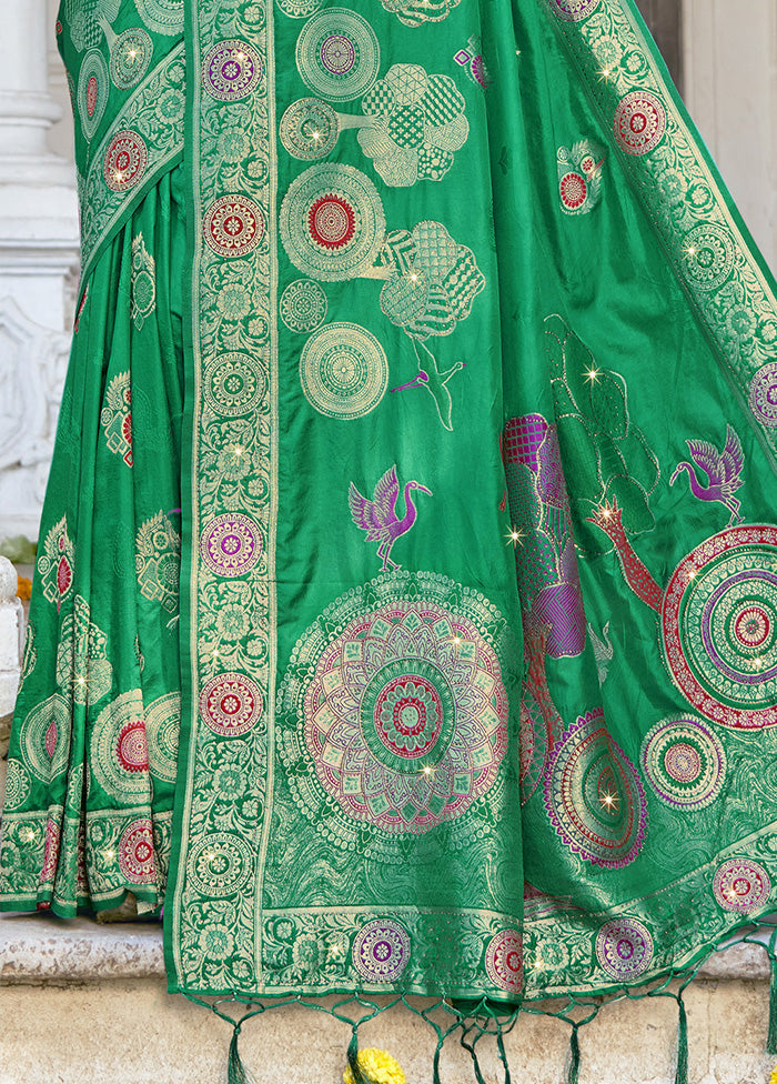 Green Spun Silk Saree With Blouse Piece