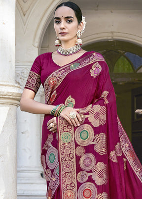 Wine Spun Silk Saree With Blouse Piece