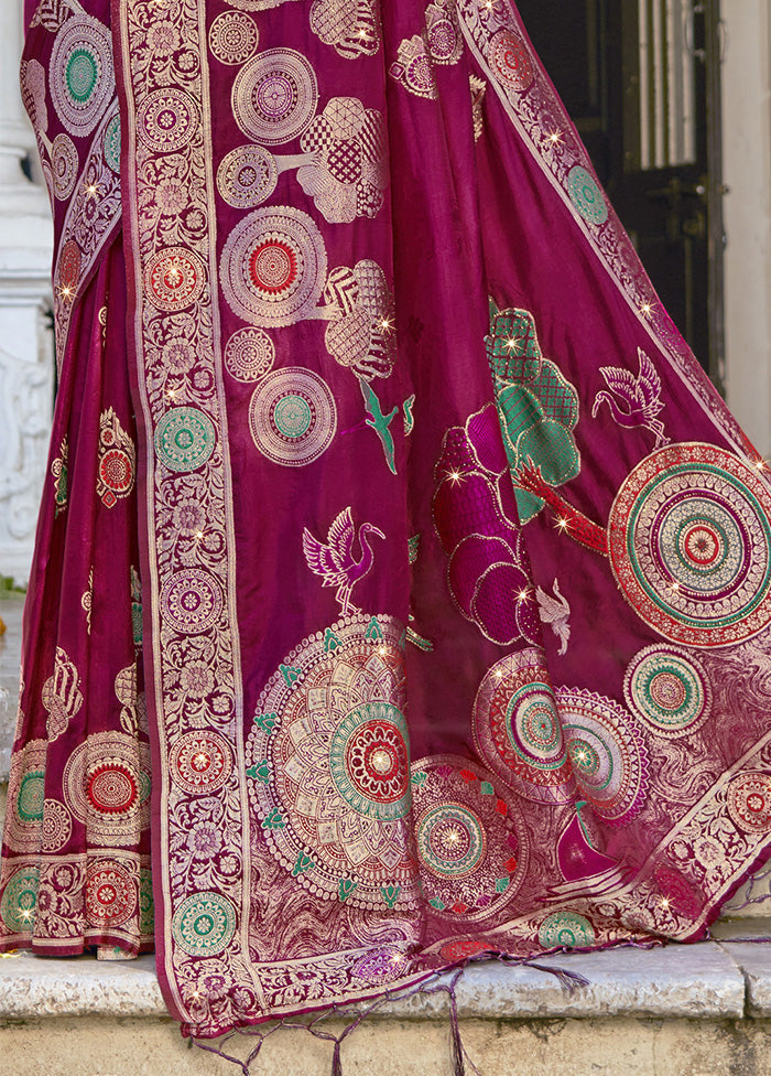 Wine Spun Silk Saree With Blouse Piece