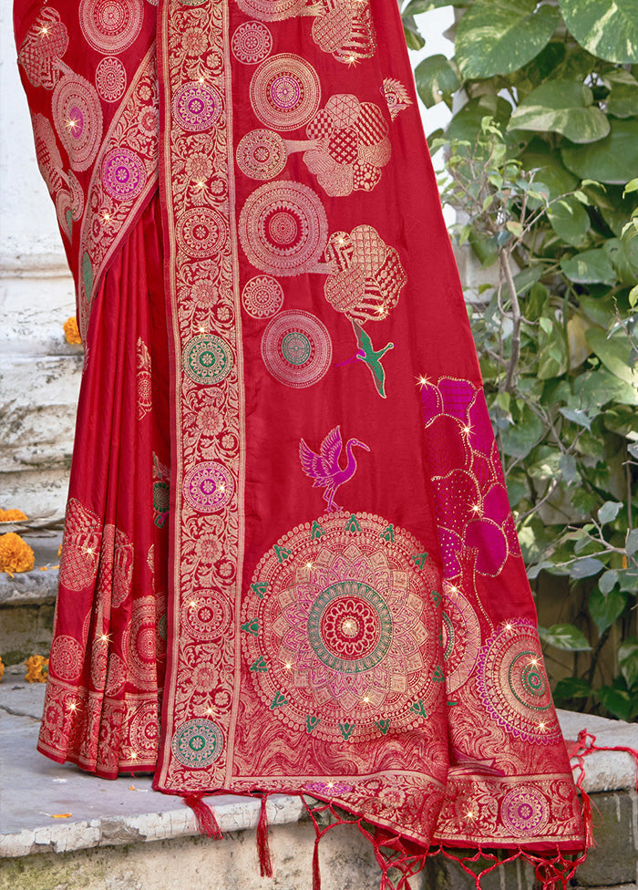 Red Spun Silk Saree With Blouse Piece