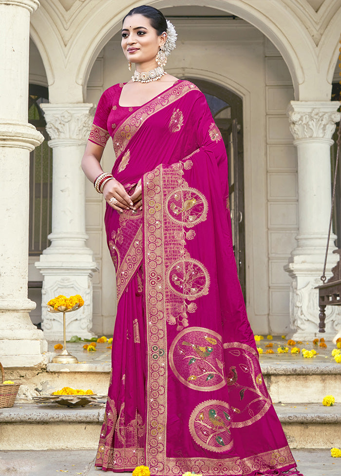 Pink Spun Silk Saree With Blouse Piece