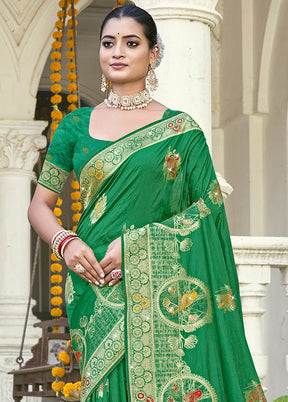 Green Spun Silk Saree With Blouse Piece