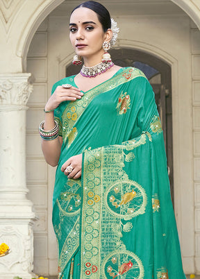 Green Spun Silk Saree With Blouse Piece