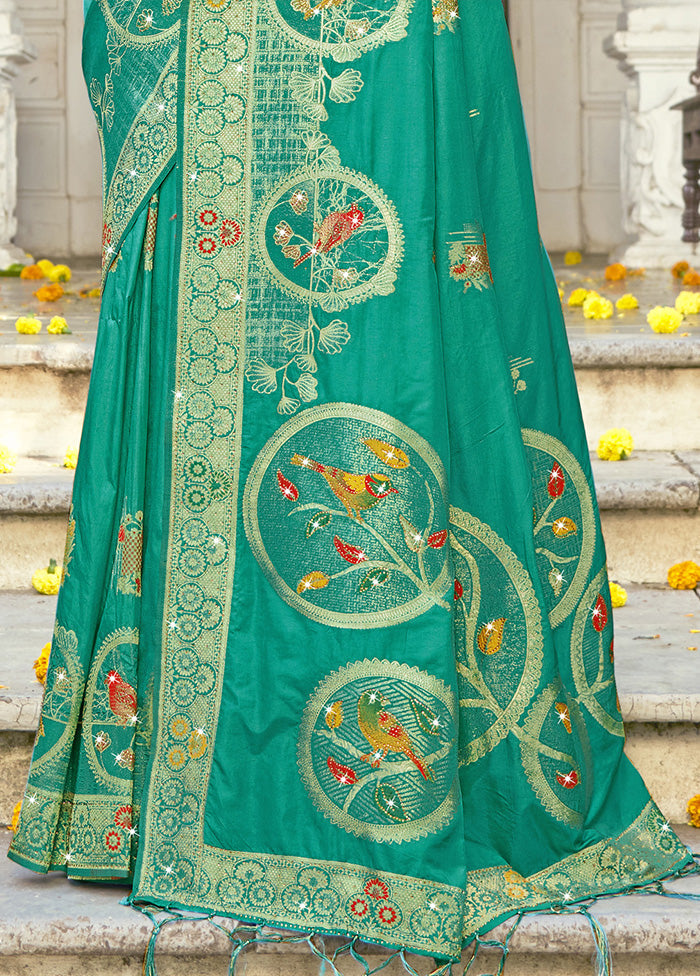 Green Spun Silk Saree With Blouse Piece