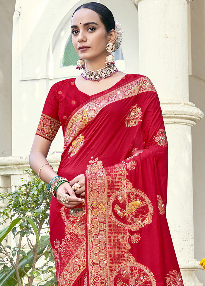 Red Spun Silk Saree With Blouse Piece